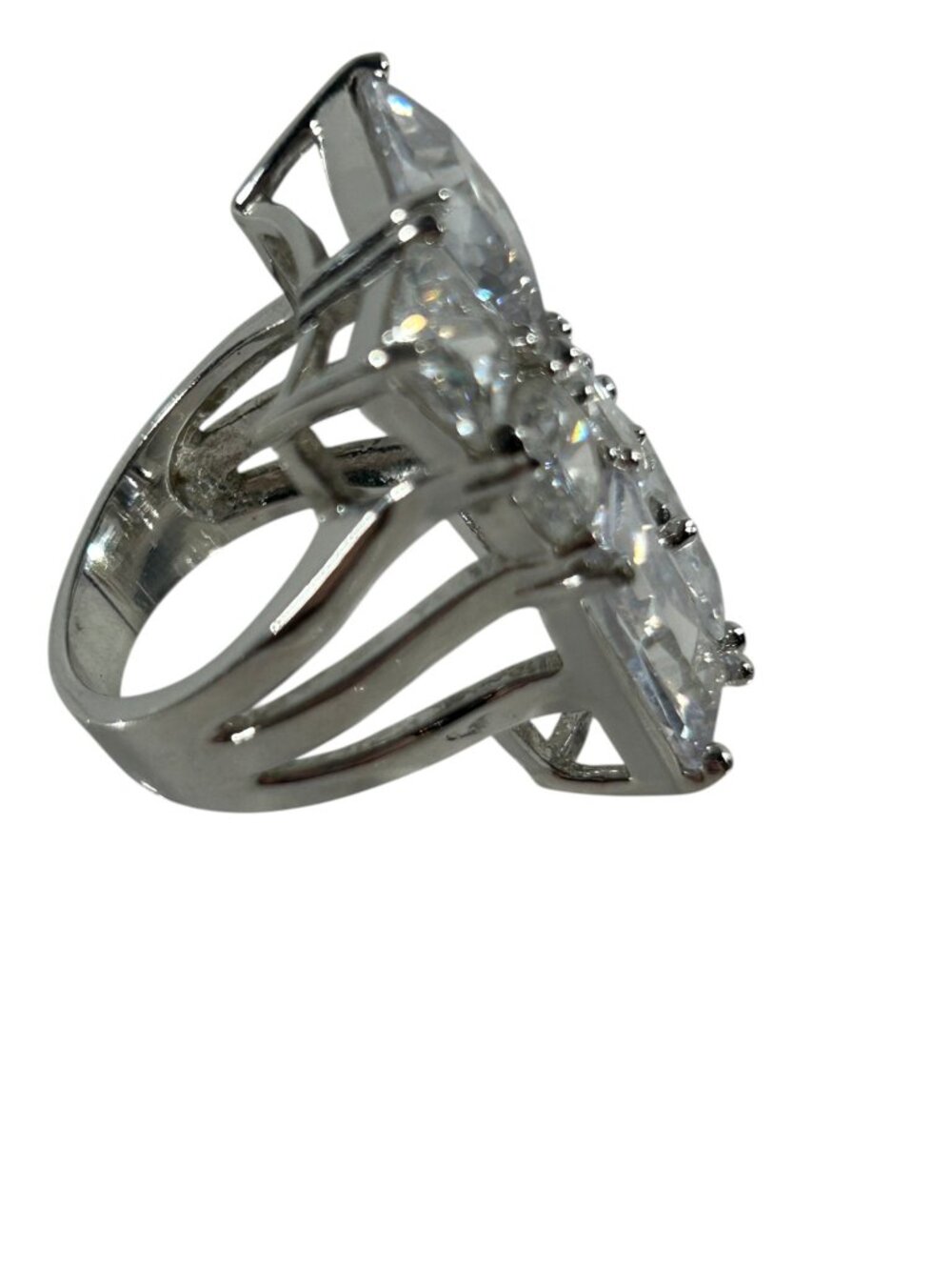 Park Lane WOW Ring Large CZ Cluster Silver Tone Statement Cocktail Size 9 - Picture 3 of 8